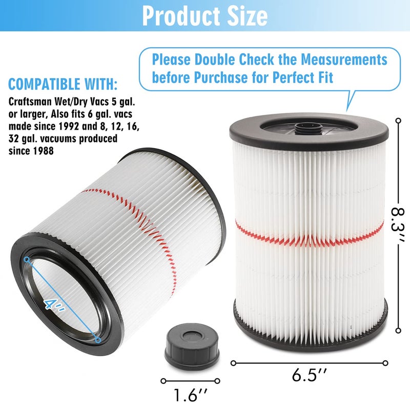 GIB cleaningtool 17816 Filter for Craftsman Shop Vac 9-17816 Replacement Cartridge Filter for Craftsman Wet Dry Vac Air Filter Fits 5/6/8/12/16/32 Gallon & Larger Vacuum Cleaner - Image 2